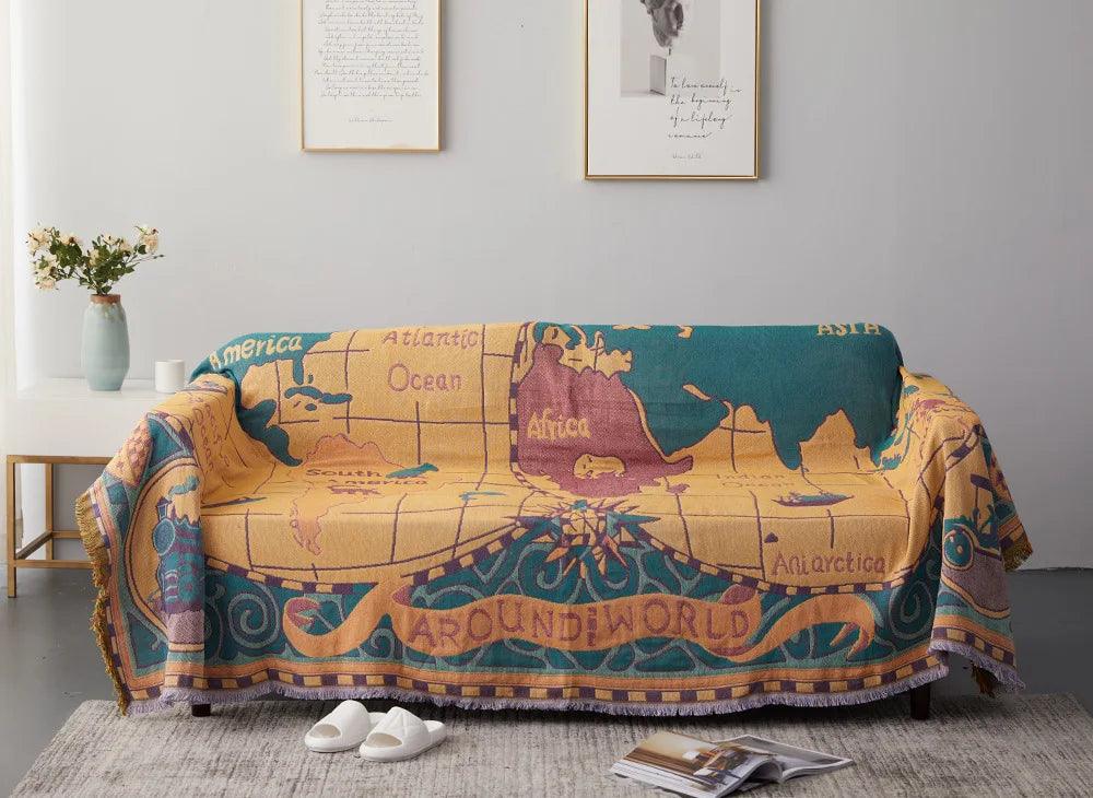 Retro Sun & Map Throw Blanket - Timeless Home